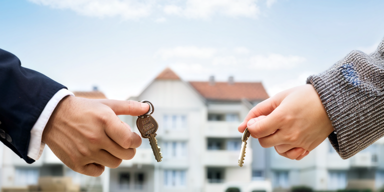 a-young-couple-or-family-standing-in-front-of-a-new-house-or-apartment-holding-keys-in-their-hands